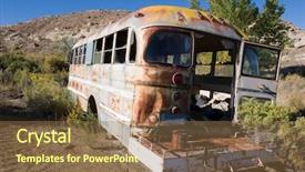  Presentation with school bus - PPT theme having old school bus abandoned background and a coral colored foreground