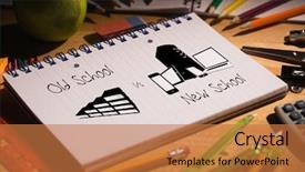  Presentation with students - Colorful presentation design enhanced with old school vs new school backdrop and a coral colored foreground