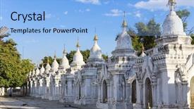  Presentation with vietnam culture pagoda - Slide deck having old scriptures - kuthodaw paya famous mandalay pagoda background and a light blue colored foreground