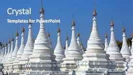  Presentation with stupa - Presentation having old scriptures - large stupa forest background and a teal colored foreground