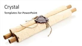  Presentation with ancient scroll - Slide deck with old scroll isolated on white background and a white colored foreground