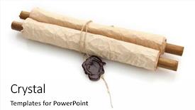  Presentation with ancient scroll - Cool new PPT theme with old scroll isolated on white backdrop and a white colored foreground