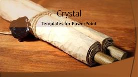  Presentation with old scroll - Presentation theme consisting of old scroll on wooden background background and a red colored foreground