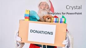 Presentation with donation - PPT theme having old-senior-man-wearing-santa background and a light gray colored foreground