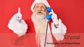  Presentation with old telephone - Presentation design with old-senior-man-wearing-santa background and a coral colored foreground