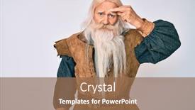 Presentation with long hair man - PPT layouts having old-senior-man-with-grey background and a coral colored foreground