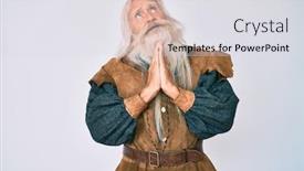  Presentation with long hair man - PPT theme having old-senior-man-with-grey background and a light gray colored foreground