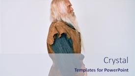  Presentation with long hair man - Presentation theme enhanced with old-senior-man-with-grey background and a sky blue colored foreground