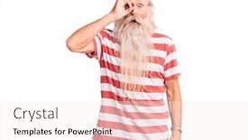  Presentation with long hair man - PPT theme enhanced with old-senior-man-with-grey background and a sky blue colored foreground