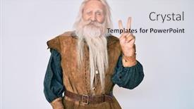  Presentation with long hair man - Colorful PPT theme enhanced with old-senior-man-with-grey backdrop and a light gray colored foreground