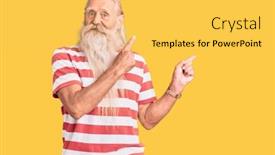  Presentation with tshirt - Colorful slide deck enhanced with old-senior-man-with-grey backdrop and a yellow colored foreground