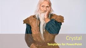  Presentation with long hair man - Colorful presentation design enhanced with old-senior-man-with-grey backdrop and a tawny brown colored foreground