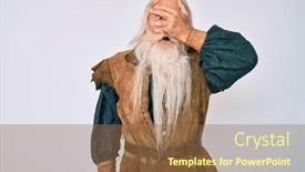  Presentation with long hair man - Presentation design featuring old-senior-man-with-grey background and a tawny brown colored foreground
