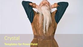  Presentation with long hair man - PPT theme consisting of old-senior-man-with-grey background and a tawny brown colored foreground