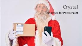  Presentation with man holding phone - PPT layouts with old-senior-man-with-grey background and a light gray colored foreground