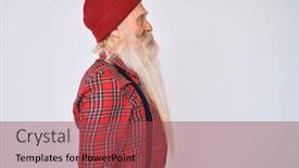  Presentation with long hair man - Audience pleasing presentation design consisting of old-senior-man-with-grey backdrop and a red colored foreground