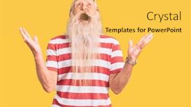  Presentation with tshirt - Colorful presentation design enhanced with old-senior-man-with-grey backdrop and a yellow colored foreground