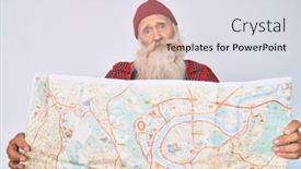  Presentation with old map - Slide set consisting of old-senior-man-with-grey background and a sky blue colored foreground