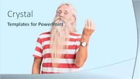  Presentation with tshirt - Slide deck having old-senior-man-with-grey background and a sky blue colored foreground