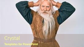  Presentation with long hair man - Colorful slide set enhanced with old-senior-man-with-grey backdrop and a tawny brown colored foreground