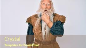  Presentation with long hair man - PPT theme with old-senior-man-with-grey background and a tawny brown colored foreground