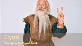  Presentation with long hair man - PPT theme having old-senior-man-with-grey background and a tawny brown colored foreground