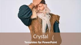  Presentation with long hair man - Beautiful presentation theme featuring old-senior-man-with-grey backdrop and a tawny brown colored foreground