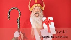  Presentation with long hair man - PPT theme featuring old-senior-man-with-grey background and a coral colored foreground