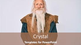  Presentation with long hair man - PPT theme having old-senior-man-with-grey background and a coral colored foreground