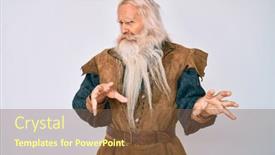  Presentation with long hair man - Presentation design with old-senior-man-with-grey background and a tawny brown colored foreground