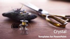  Presentation with sewing machine - Slide deck consisting of old sewing machine bobbins background and a coral colored foreground