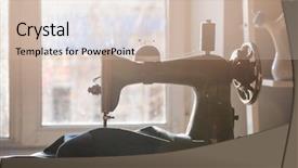  Presentation with sewing machine - Beautiful PPT theme featuring old sewing machine with thread backdrop and a  colored foreground