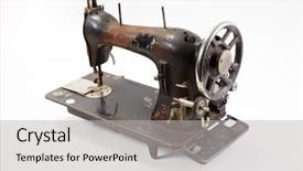  Presentation with sewing machine safety - PPT theme featuring old sewing machine background and a light gray colored foreground