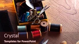  Presentation with thread - Presentation having old-sewing-thread-with-wooden background and a wine colored foreground