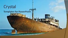  Presentation with old ship - PPT layouts featuring old ship - rusty boat stranded background and a light blue colored foreground