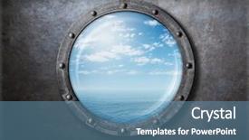  Presentation with old ship - PPT theme having old ship rusty porthole background and a teal colored foreground