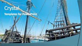 Presentation with military navy - Audience pleasing PPT theme consisting of old ship tourist attraction backdrop and a teal colored foreground