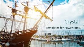  Presentation with old ship - Colorful PPT theme enhanced with old ship tourist attraction backdrop and a sky blue colored foreground