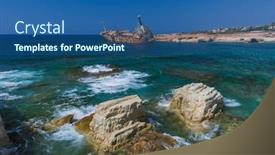  Presentation with old ship - Presentation design featuring old ship wreck near coast - paphos cyprus - travel background background and a ocean colored foreground