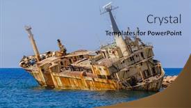  Presentation with old ship - Colorful PPT theme enhanced with old-ship-wreck-near-coast backdrop and a light blue colored foreground