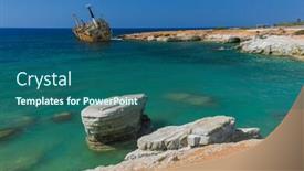  Presentation with old ship - Slides featuring old-ship-wreck-near-coast background and a ocean colored foreground