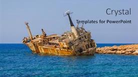  Presentation with old ship - Presentation having old-ship-wreck-near-coast background and a light blue colored foreground
