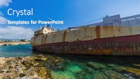  Presentation with old ship - Slide deck enhanced with old-ship-wreck-near-coast background and a teal colored foreground