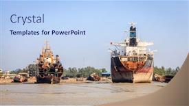  Presentation with old ship - Presentation theme with old-ships-are-being-dismantled background and a light blue colored foreground