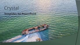  Presentation with black sea - Cool new presentation theme with old-shipwreck-reinforced-concrete-barge backdrop and a light blue colored foreground