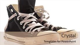  Presentation with white dna black - Theme consisting of old shoes - black sneakers isolated background and a coral colored foreground