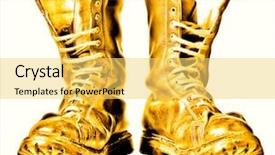  Presentation with combat boots - Audience pleasing presentation consisting of old shoes - golden combat boots isolated backdrop and a yellow colored foreground