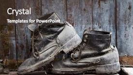  Presentation with old wood - Theme with old shoes - grunge boots on wood background background and a tawny brown colored foreground