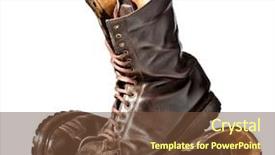  Presentation with combat boots - Audience pleasing presentation design consisting of old shoes - isolated used combat leather boots backdrop and a tawny brown colored foreground