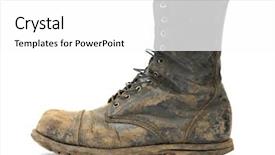  Presentation with shoes - Slide deck enhanced with old shoes - muddy steelcap boots isolated background and a white colored foreground
